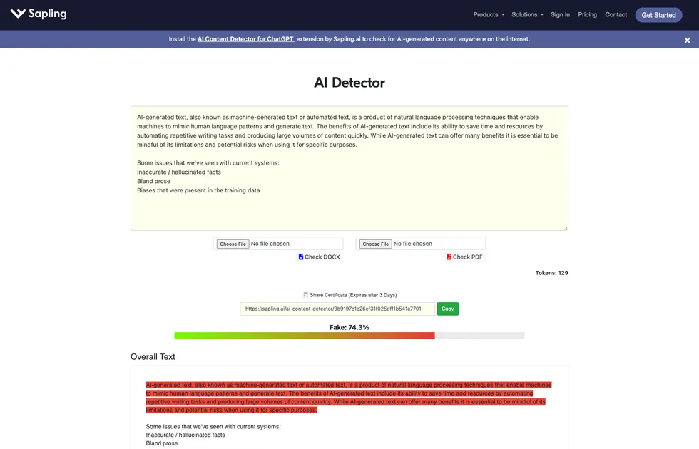 Sapling AI Content Detector